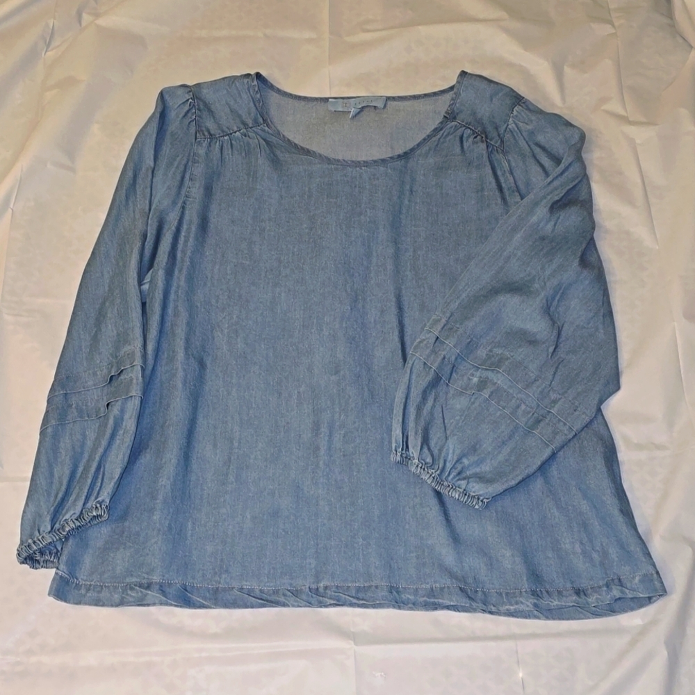 Fever Chambray Long Sleeved Top with Sleeve Detailing Medium